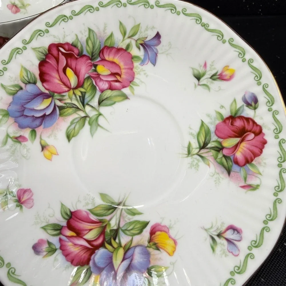 Queen's Special Flowers April Sweet Pea Tea Cup Saucer Set Rosina China England